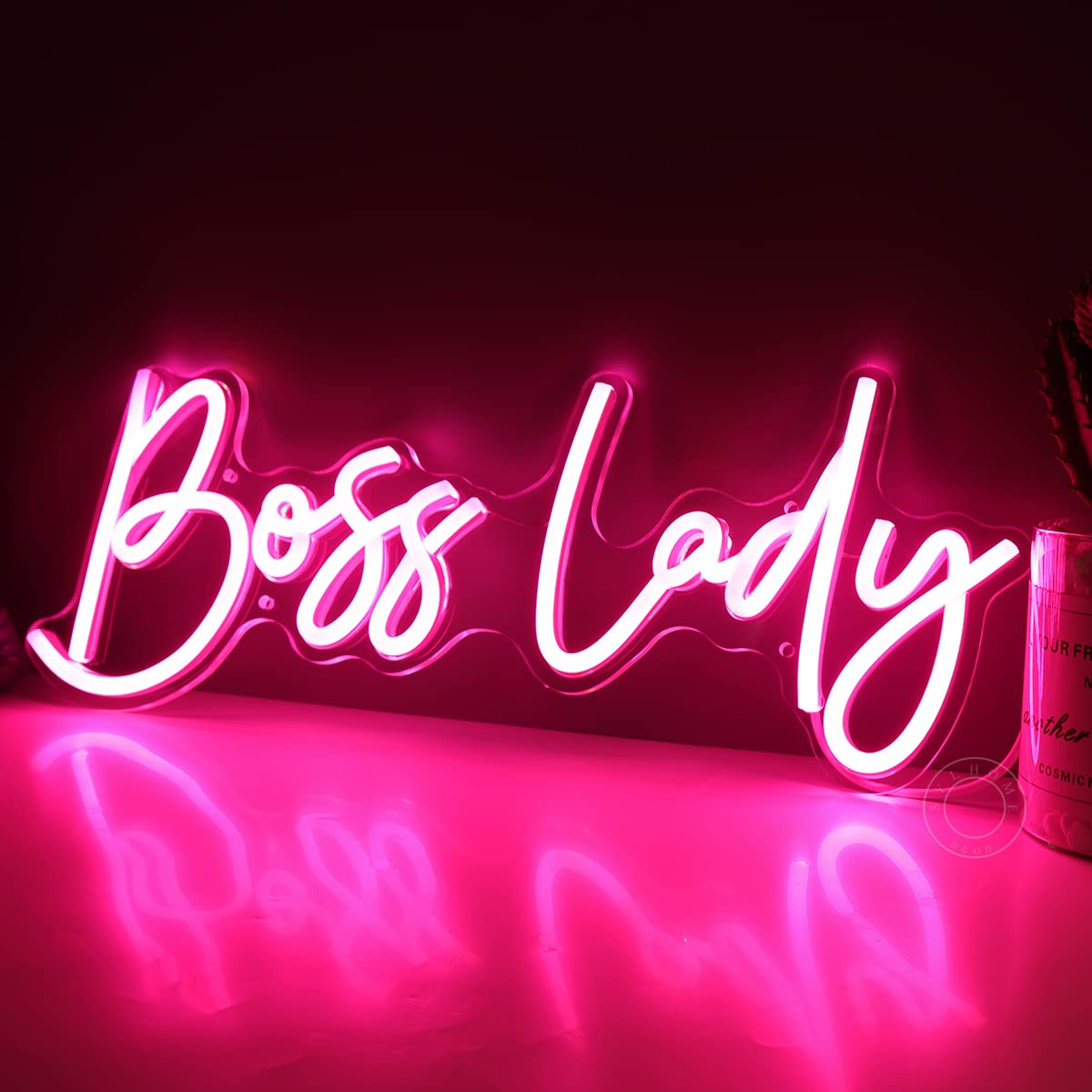 SYLHOME Pink Boss Lady LED Neon Light Sign - 15.8" x 6", Acrylic & Glass Decor for Bedroom, Living Room, Office, Perfect Gift for Her