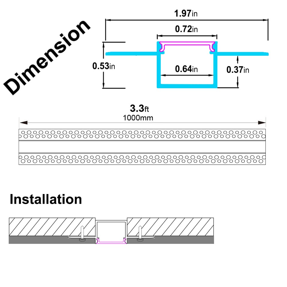 Hunhun 10-Pack 6.6Ft Drywall Led Aluminum Channel System With Milky Cover - White, Double-Edge, Includes End Caps & Mounting Clips