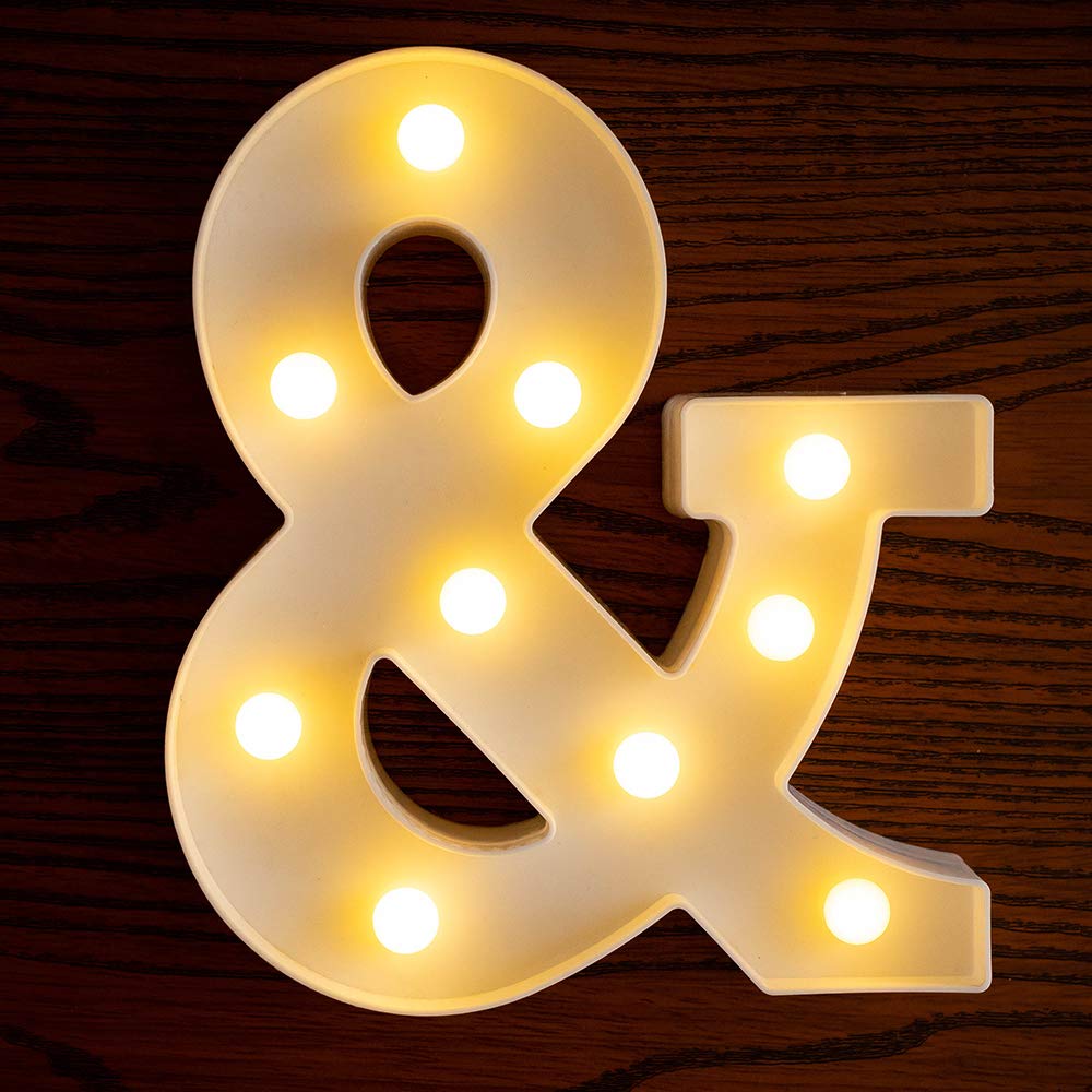 Yorulory LED Letter Lights Sign Letters Light Up Letters Sign for Night Light Wedding Birthday Party Battery Powered Christmas Lamp Home Bar (&)
