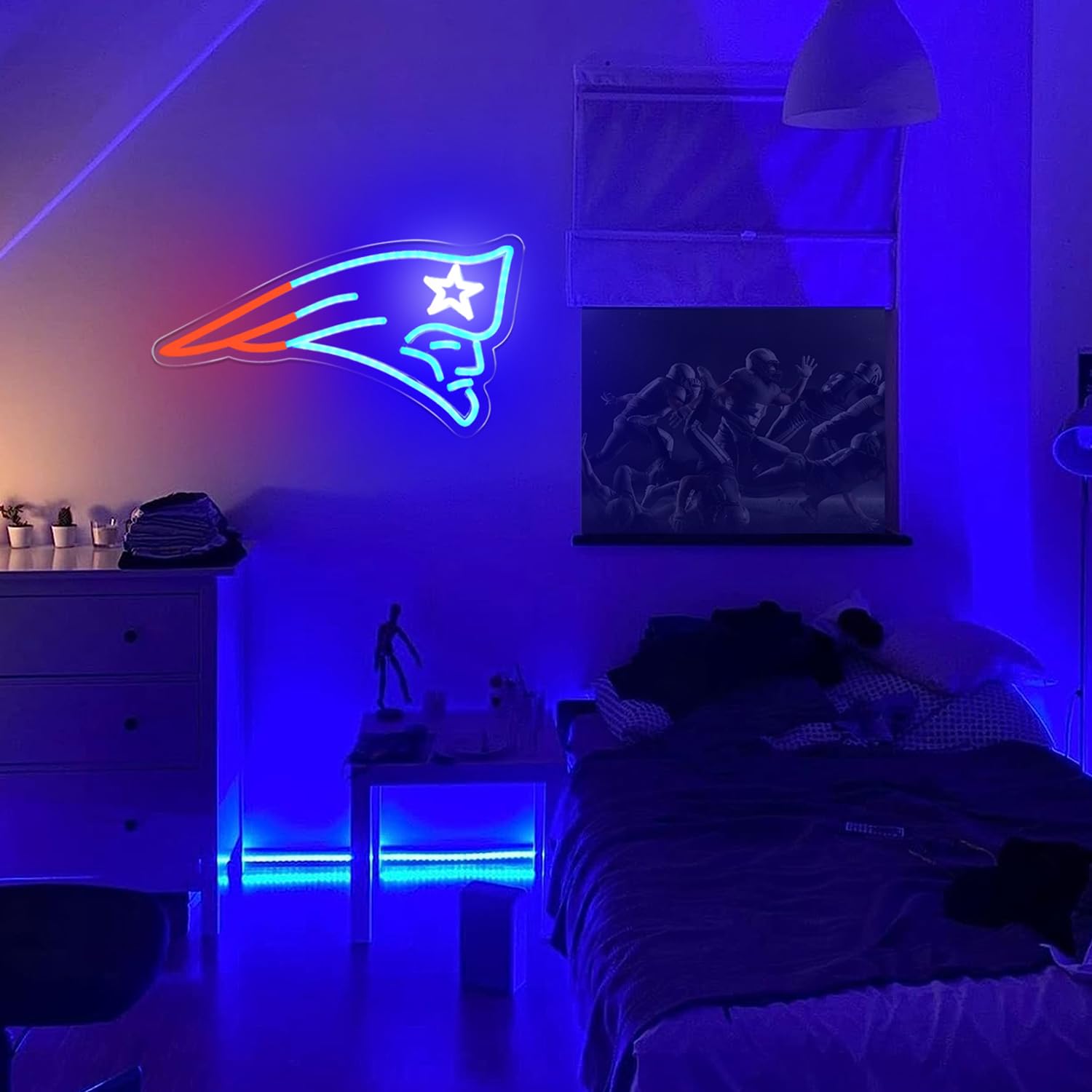 Brineon Football Neon Sign - Blue Acrylic Wall Light, 16.1x8.0in, Perfect for Man Cave, Garage, Bar, or Game Room Decor