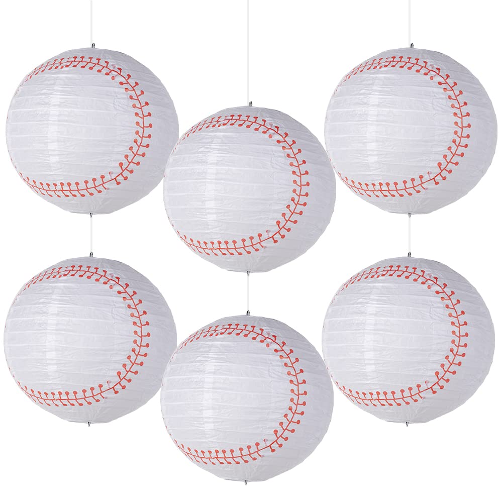 Easy Joy 8'' Baseball Paper Lanterns Sports Team Party Baseball Hanging Lantern Softball Party Decorations 6 Pieces