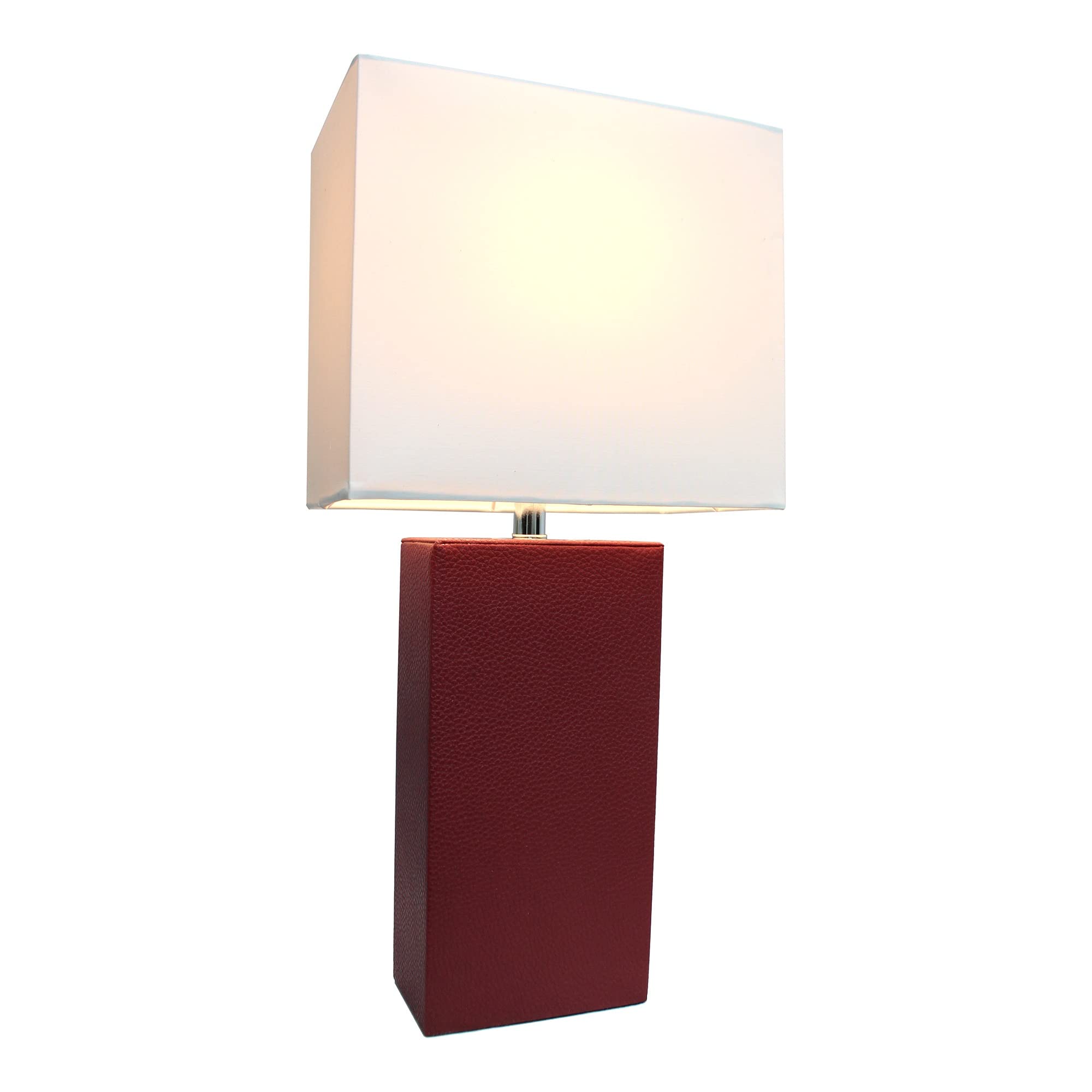 Elegant Designs Lt1025-Red Modern Leather Table Lamp With White Fabric Shade, Red (Pack Of 1)