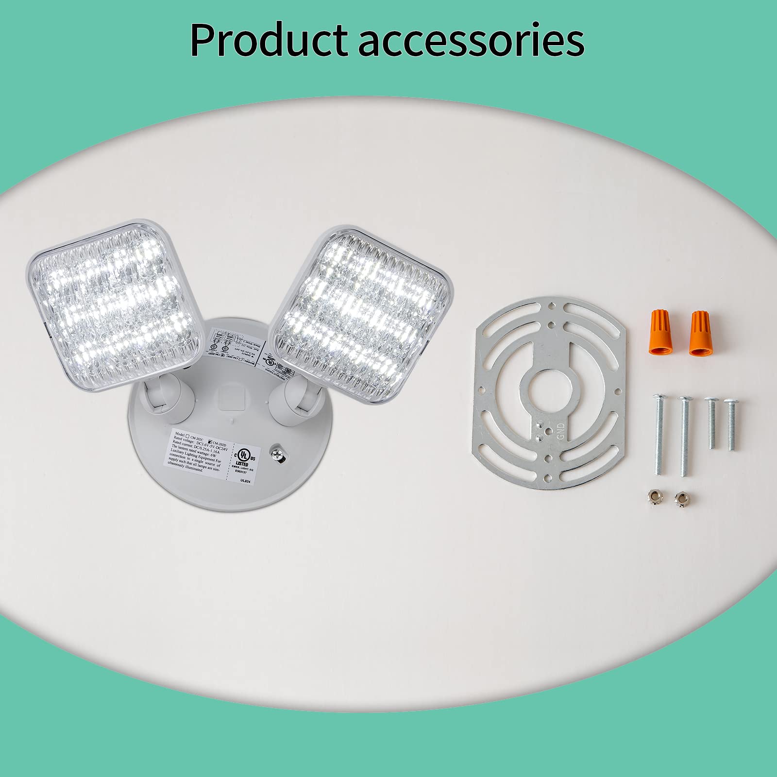Tanlux Emergency Remote Head Lighting, 1 Pack Double Head Emergency Light, Ul Listed, Multi Voltage 3.6 To 24 Volt Input, 2 By 3 Watts, 2 By 180 Lumen, White