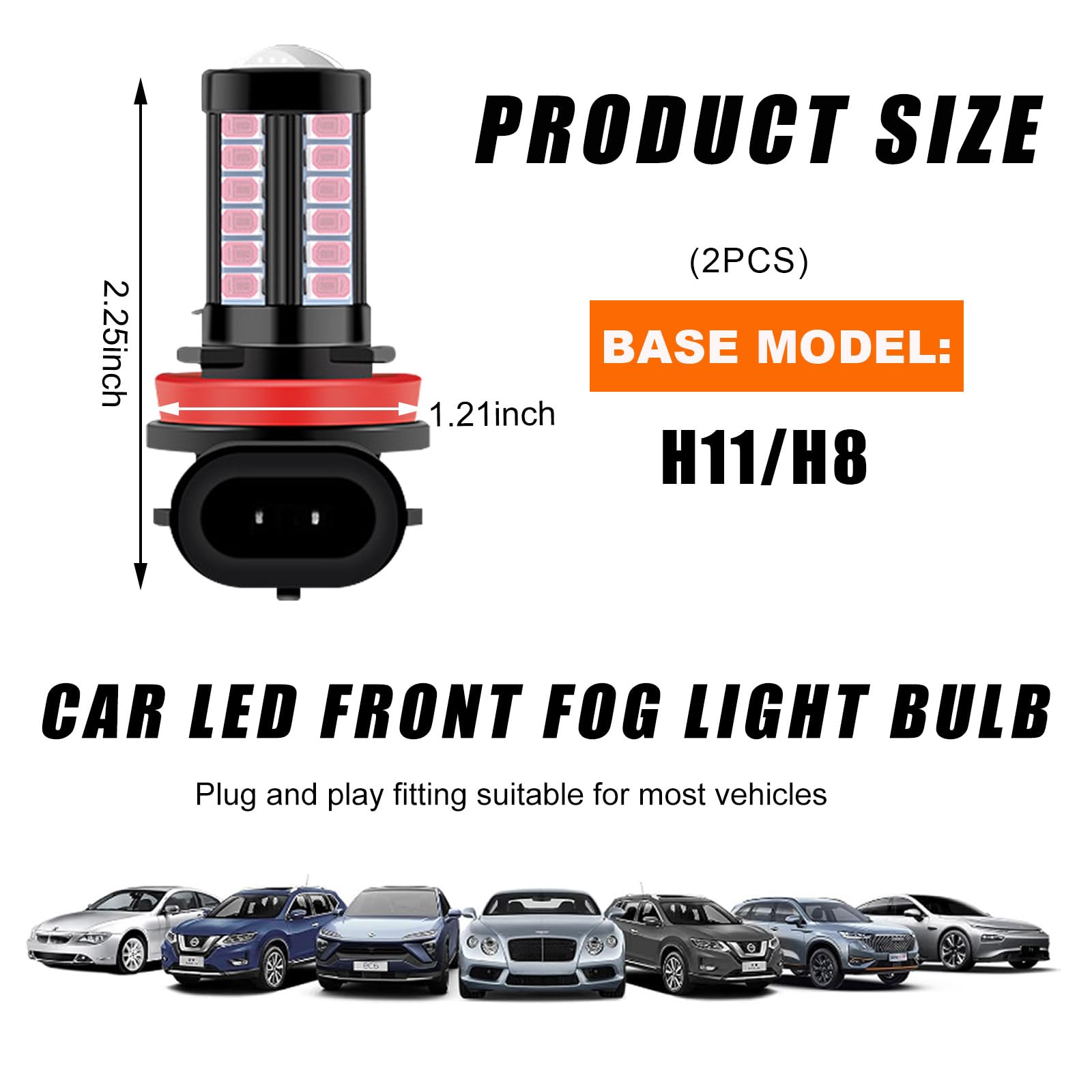 Yourkar H8 H11 LED Fog Light Bulbs, 12V Plug and Play, Aluminum, Pink, Compatible with Most Cars, Trucks, SUVs