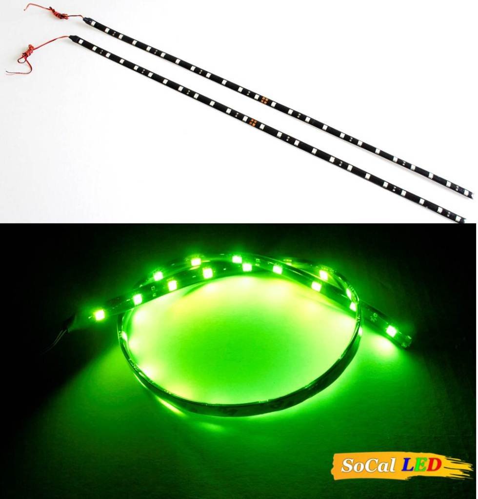 Socal-Led 2X 60Cm 24'' Green Flexible Led Strips High Power Bright 5050 12 Smd Car Drl Under Dash Accent Light, Waterproof, Cutt