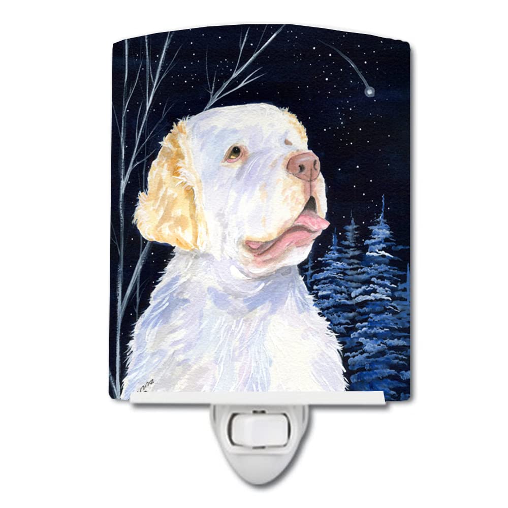 Carolines Treasures Ceramic Night Light, Starry Night Clumber Spaniel, UL-Certified, 6x4x3in, Multicolor, Model SS8356CNL