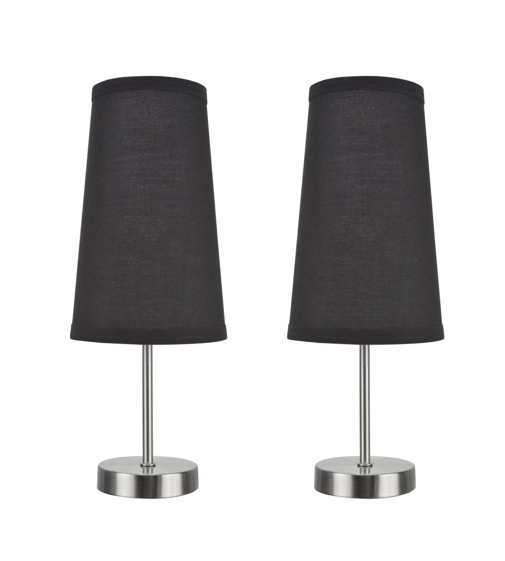Aspen Creative 40084-3 Candlestick Table Lamp, 1 Light, Satin Nickel, 14.25in High, Black, 2-Pack Set