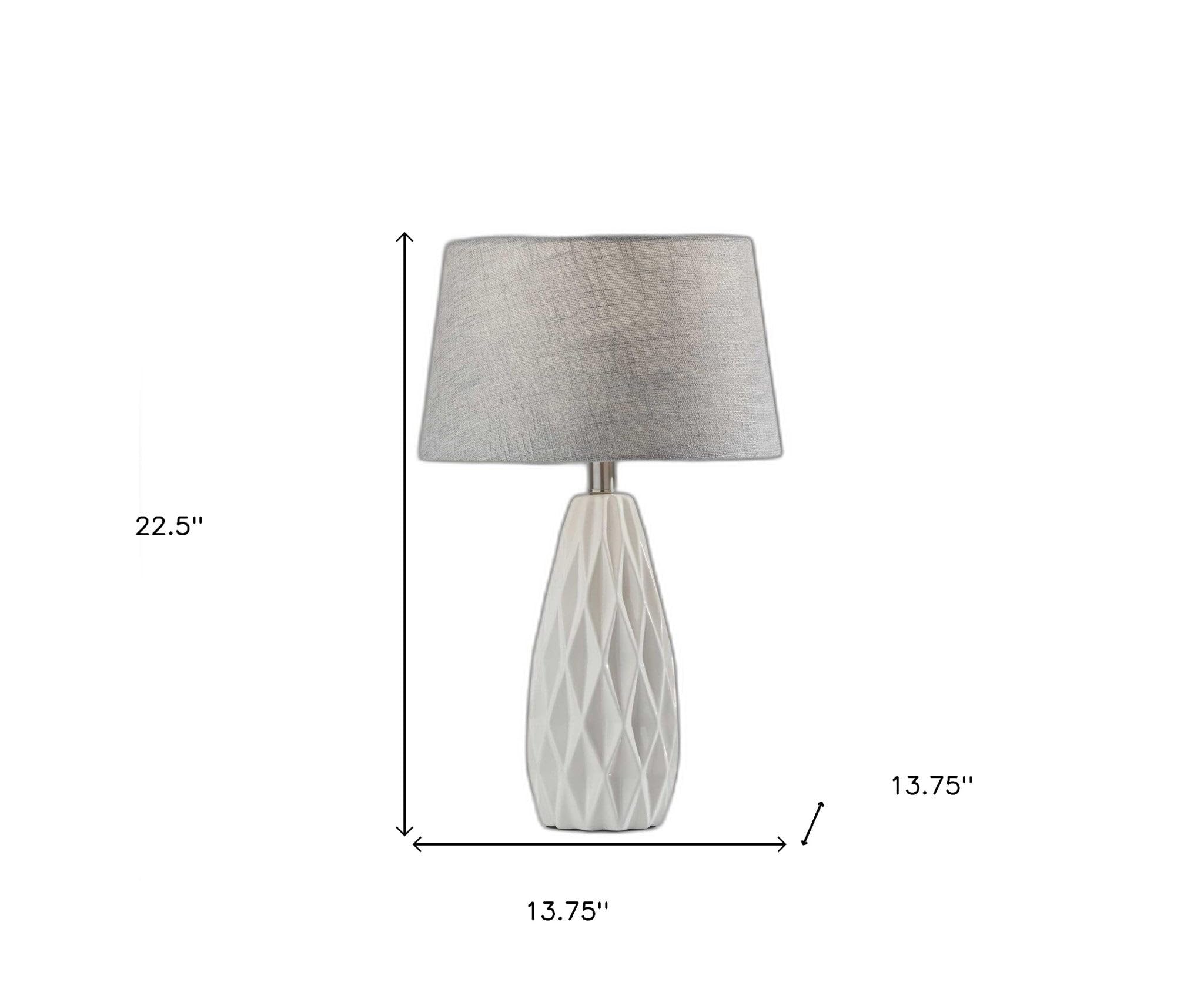 HomeRoots Table Lamp Set of 2, White Ceramic Geometric Base Design