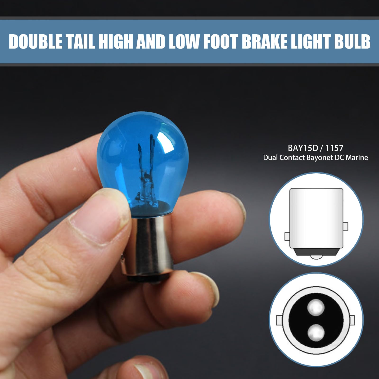 Flygun 10 PCS Blue 1157 P21/5W S25 BAY15D Halogen Light Bulb, Double Tail Brake & Turn Signal, Model FUNSCD2020BE-10