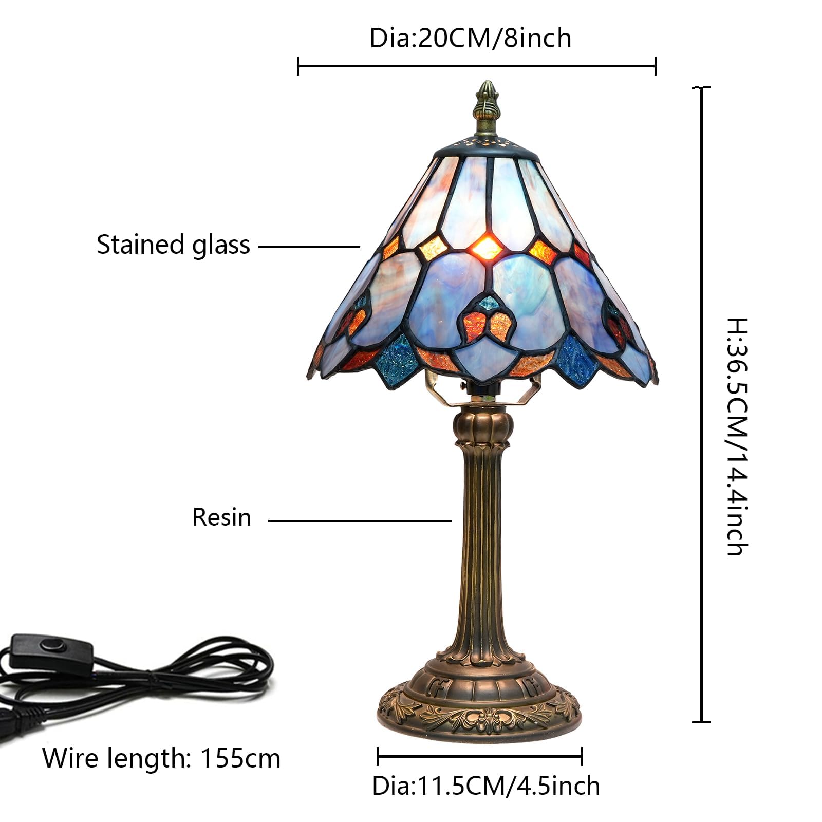 Wecrejoni Tiffany Lamp Bedside Table Lamp-Nightstand Stained Glass Lamp For Bedroom Dorm Living Kitchen  Aesthetic Cute Home Decor Gift (Ofu1157)