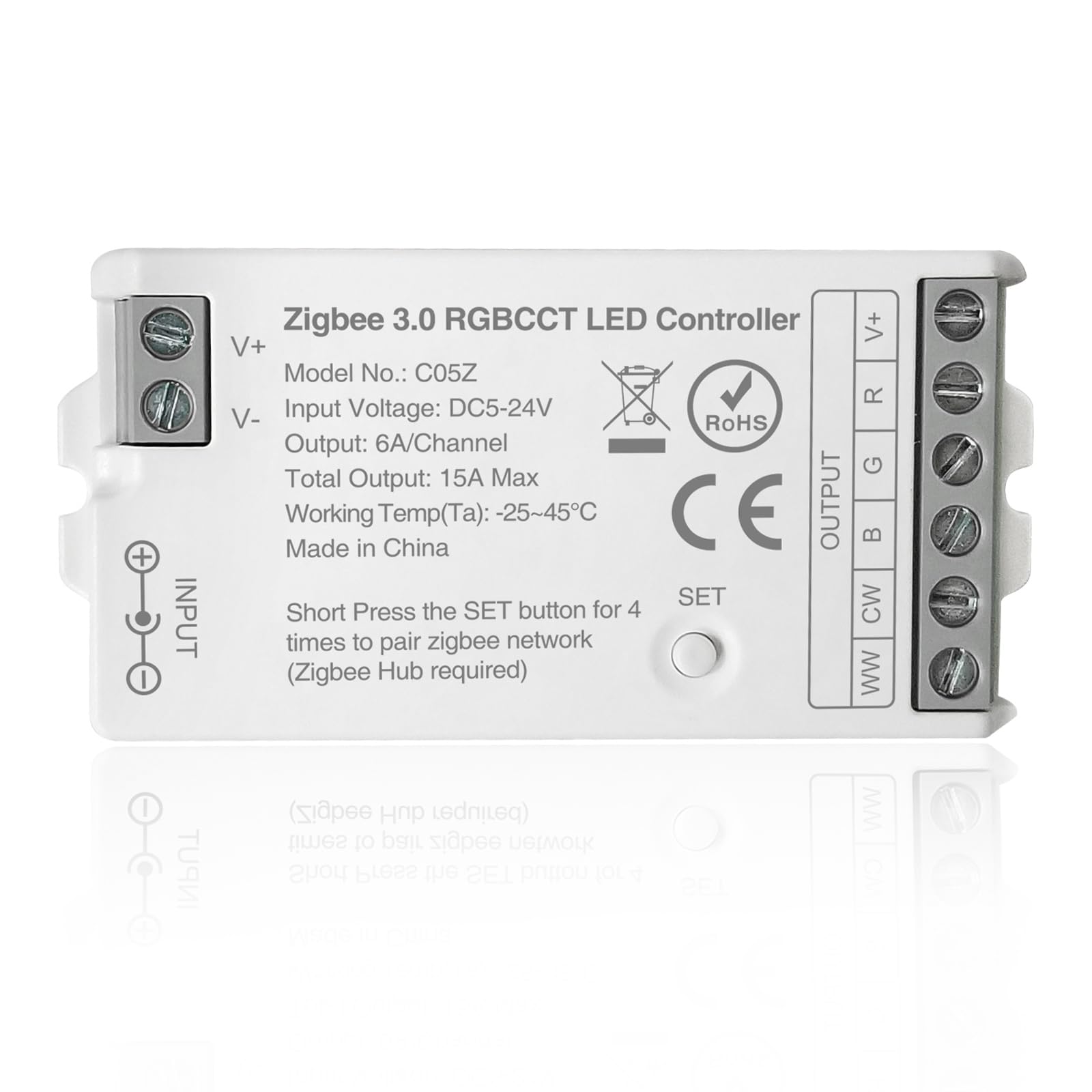 TUNICHX ZigBee 3.0 LED Controller C05Z RGBCCT LED Strip Bulb Dimmer Compatible with Echo Plus Philip H-UE Home-kit Zigbee Hub Br