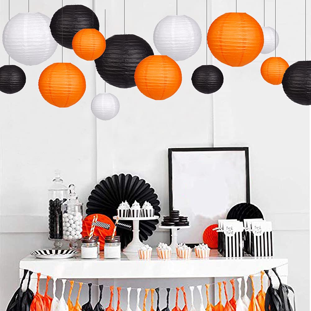 zilue Paper Lanterns 15pcs Decorative Party Supplies Black/Orange for Halloween Thanksgiving Birthday Model PL1003