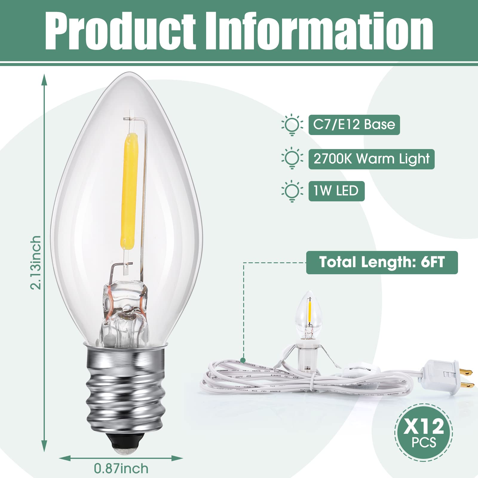 Coume 24 Packs LED Light Bulb Accessory Cord Kit, 6 Ft Warm Light, White