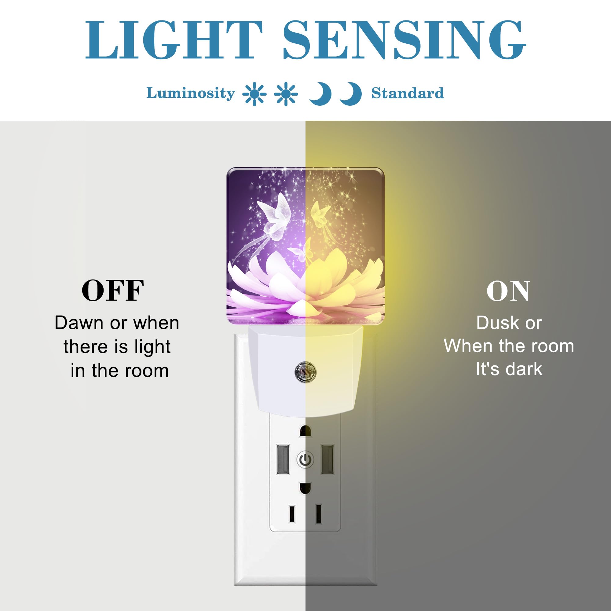 Uiaoiais Beautiful Lotus Flower And Butterfly Night Light Plug Into Wall With Dusk To Dawn Sensor Cute Nightlight For Kid Girls