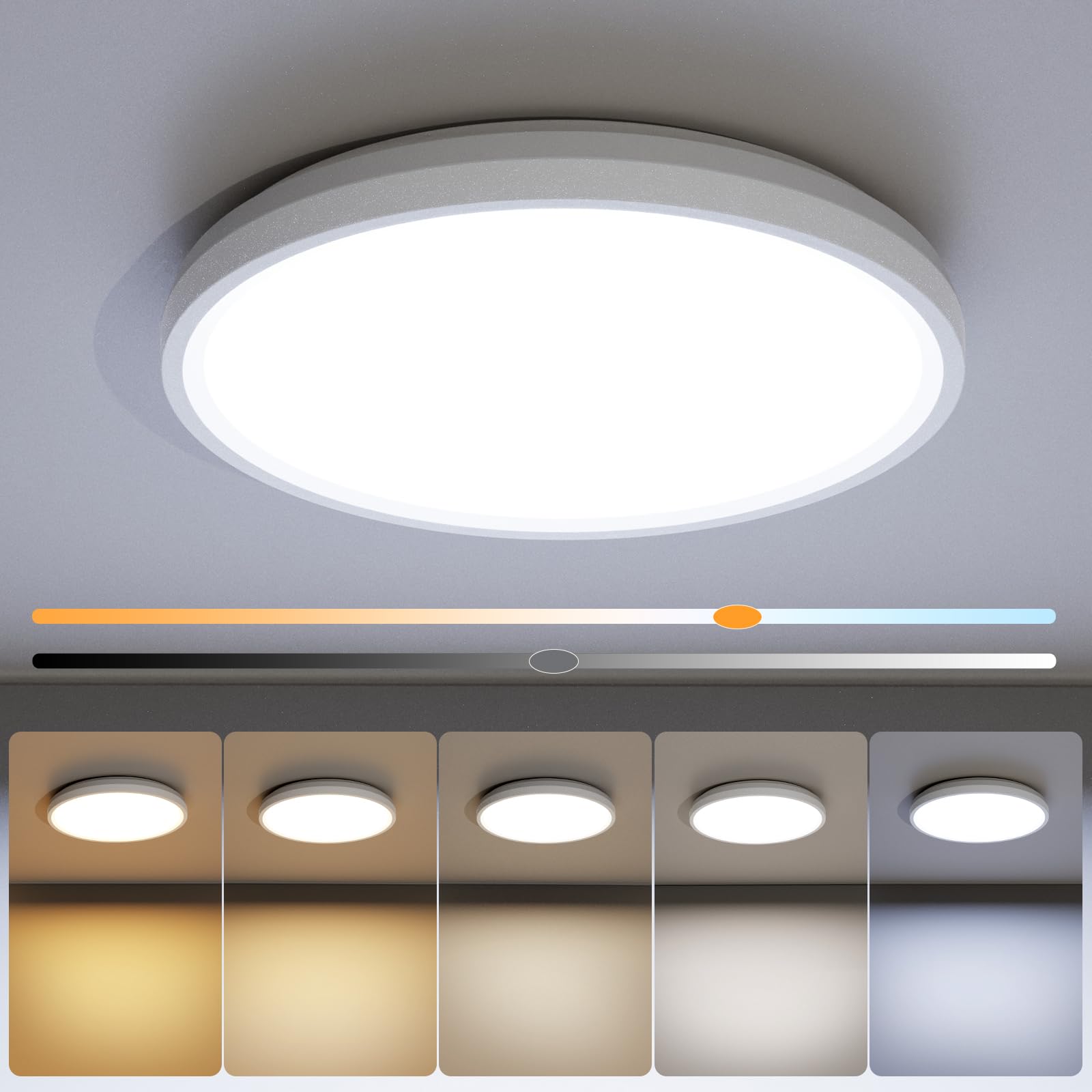 NIORSUN 7 Inch LED Ceiling Lights,Dimmable 5CCT Lighting Options Flush Mount Ceiling Light,15W Bathroom Ceiling Lights,Flat Ceil