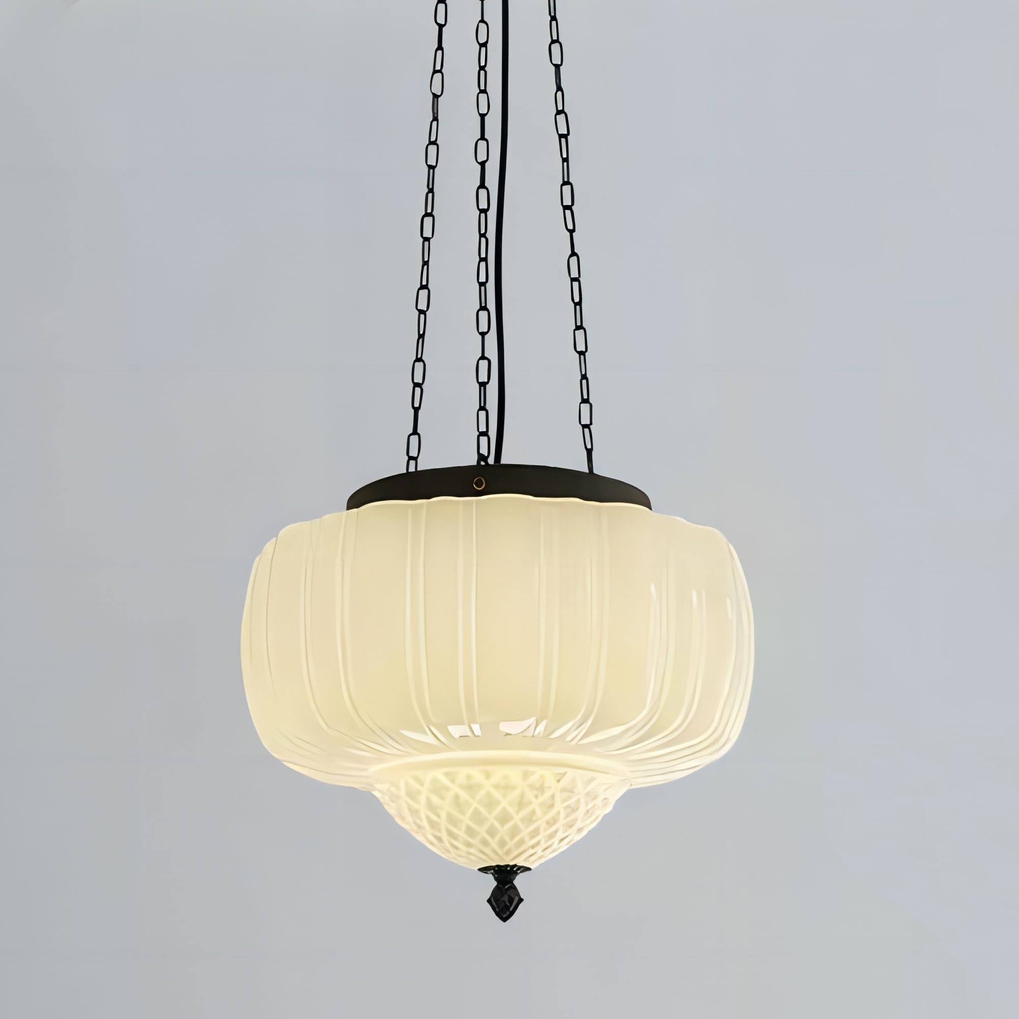 FCTWAKS Large Milk Glass Pendant Light, 14'' Mid Century Modern Schoolhouse Ceiling Light Fixture, Vintage Chandelier for Bedroo