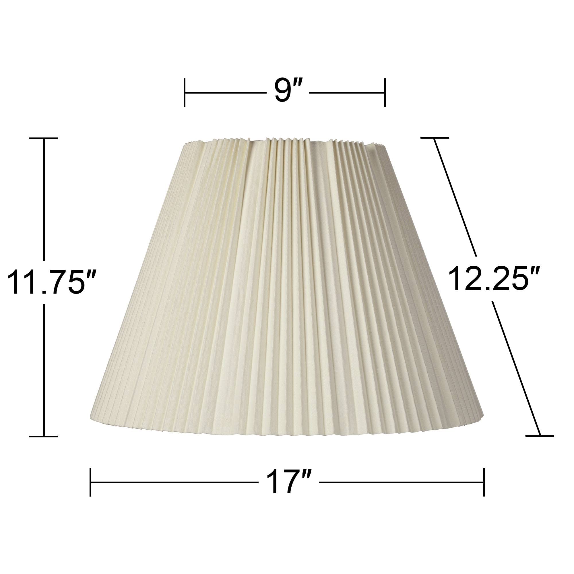 Eggshell Pleated Large Empire Lamp Shade 9&quot; Top X 17&quot; Bottom X 11.75&quot; High X 12.25&quot; Slant (Spider) Replacement With Harp And Finial - Springcrest