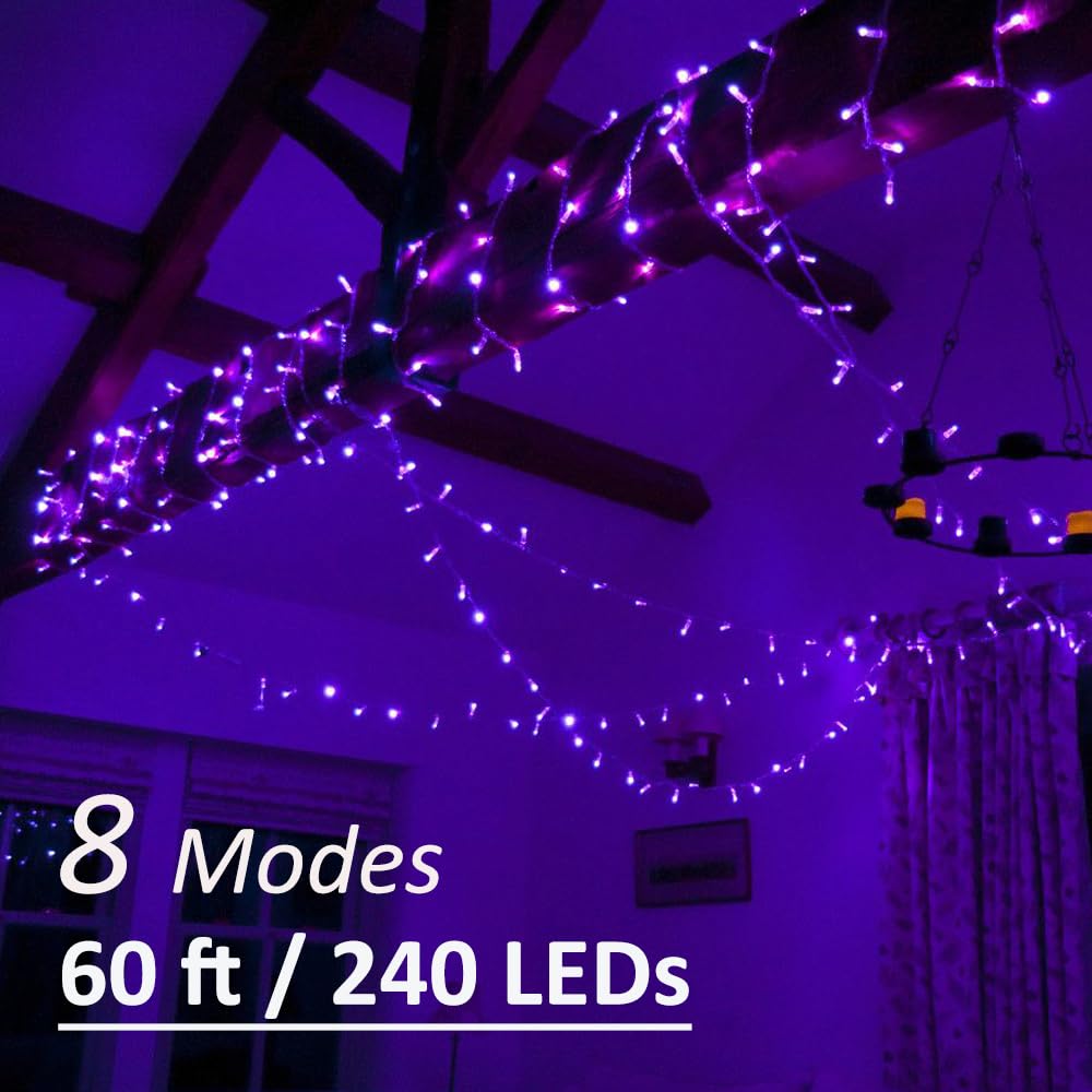 Solhice Black Light String Lights, 60ft, 240 LEDs, Remote Plug-in, Indoor D?or, Model HG00240-R