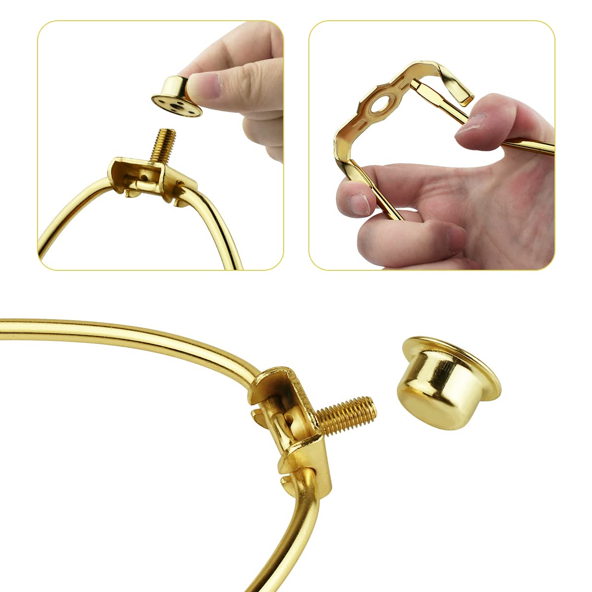 yuntop 2 Pcs Lamp Shade Harp Holders Heavy Duty 9 Inch Polished Brass Bracket for Floor/Table Lamps Model 301841