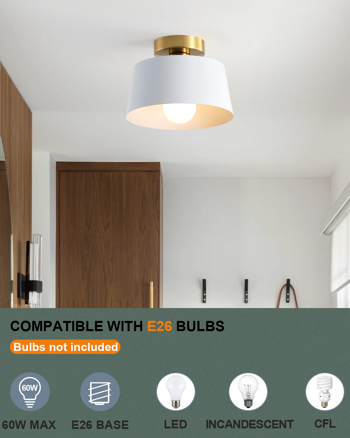 Lhlyclx Ceiling Light Fixture, Hallway Ceiling Light With Gold Plate And White Shade, Modern Simple Style Porch Light Fixtures S