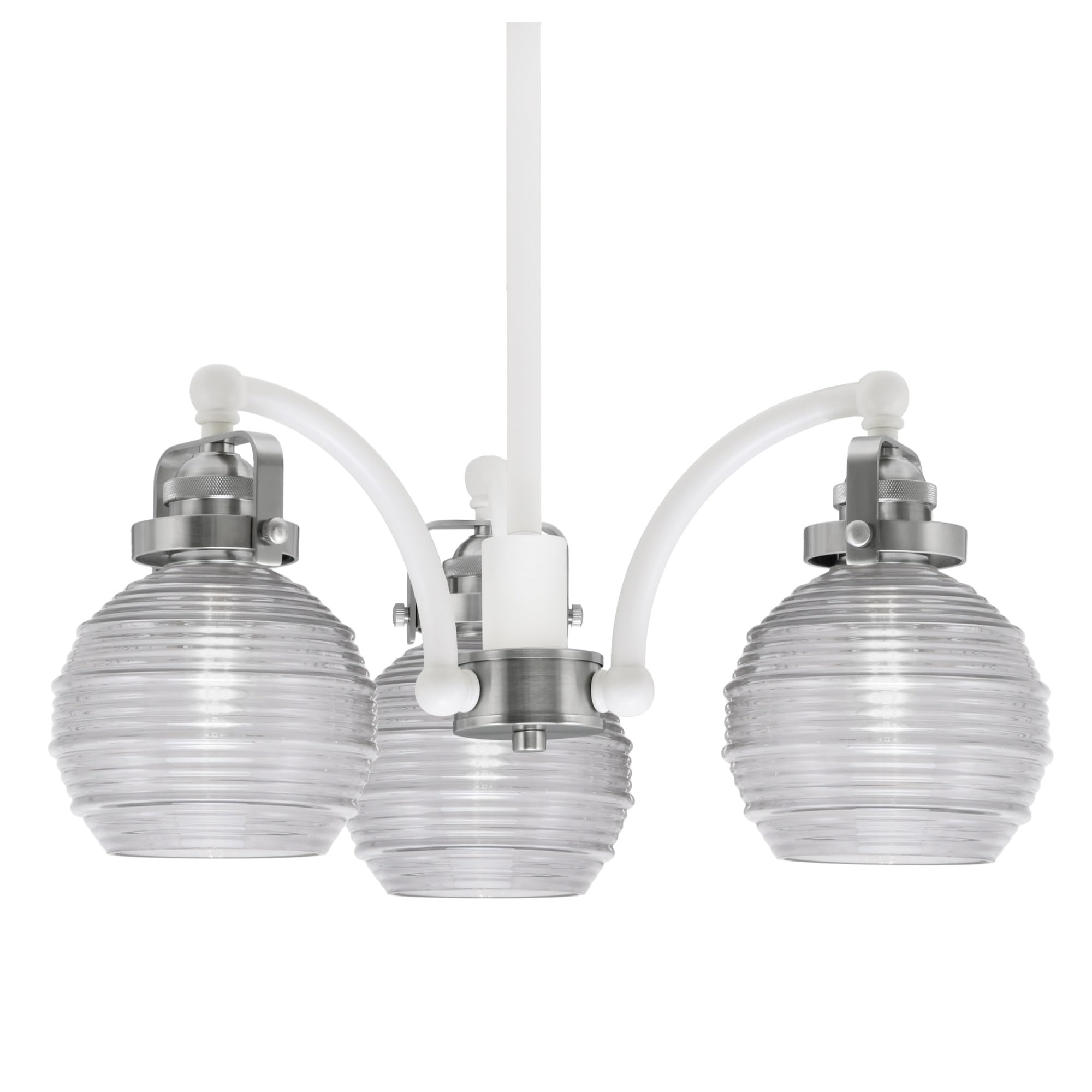 Easton Downlight, 3 Light, Chandelier Shown In White & Brushed Nickel Finish With 6&quot; Clear Ribbed Glass