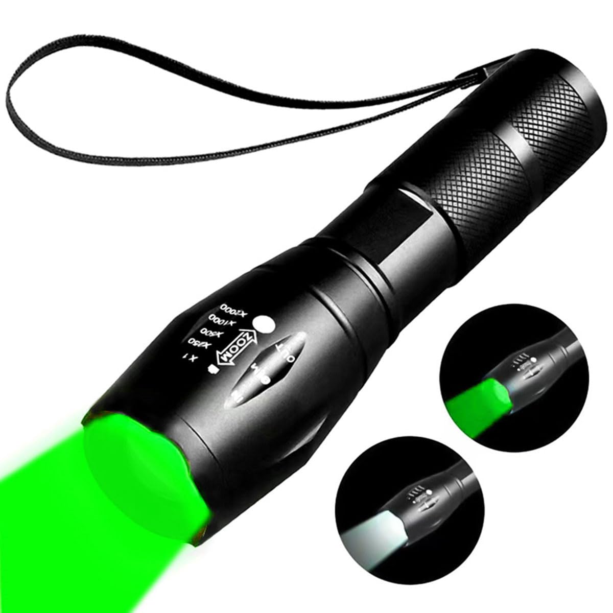 YZYOE Two-in-one Flashlight with White Light and Green Light