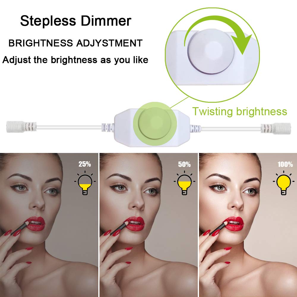 ZOKON 13ft LED Vanity Mirror Lights Kit, Bendable, Adjustable, White, Model LY-M-L-01, Includes Dimmer and Power Supply, No Mirror Included