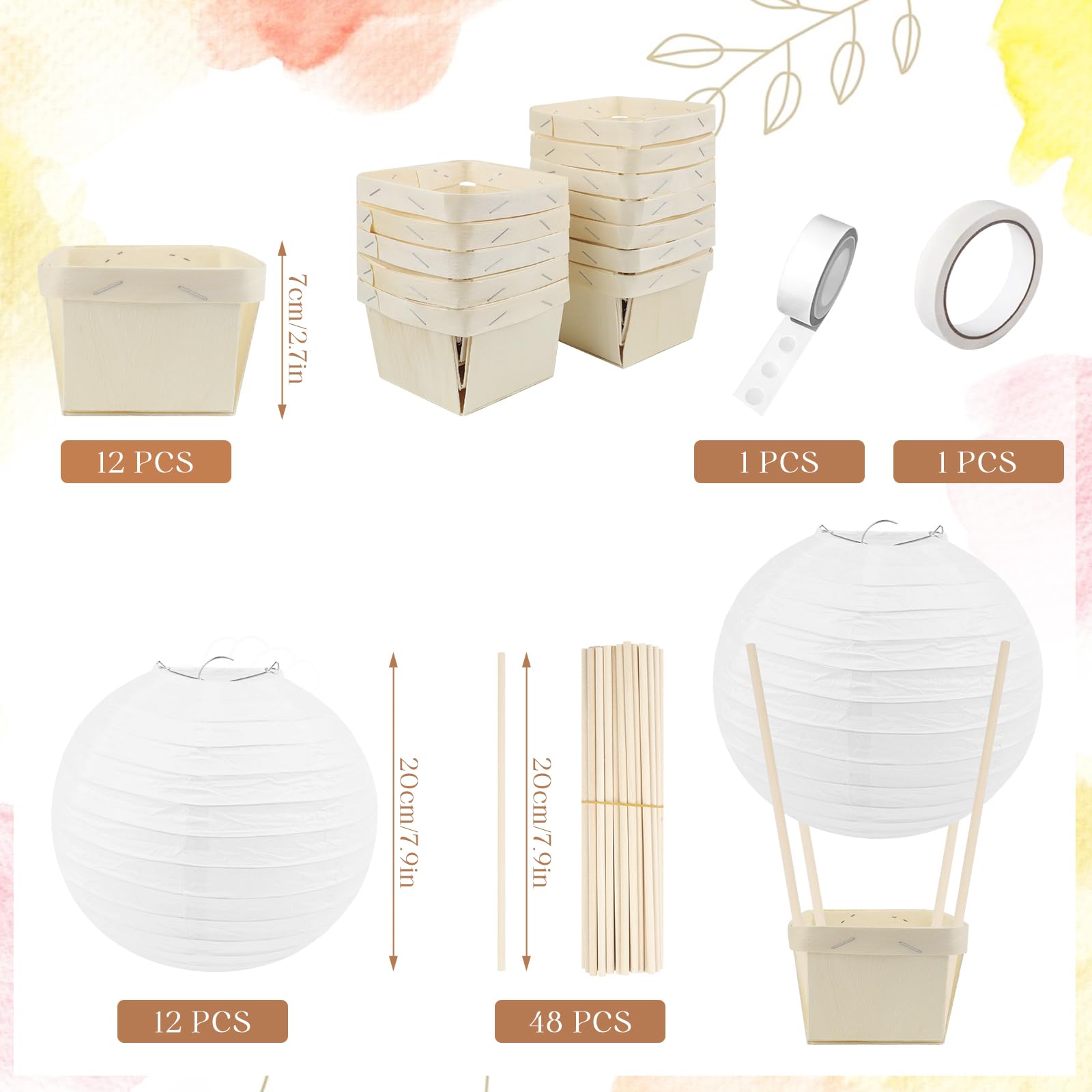 12Pcs Hot Air Balloon Paper Lanterns Table Centerpieces Decoration Diy Paper Lanterns Wooden Berry Boxes With Sticks For Birthda