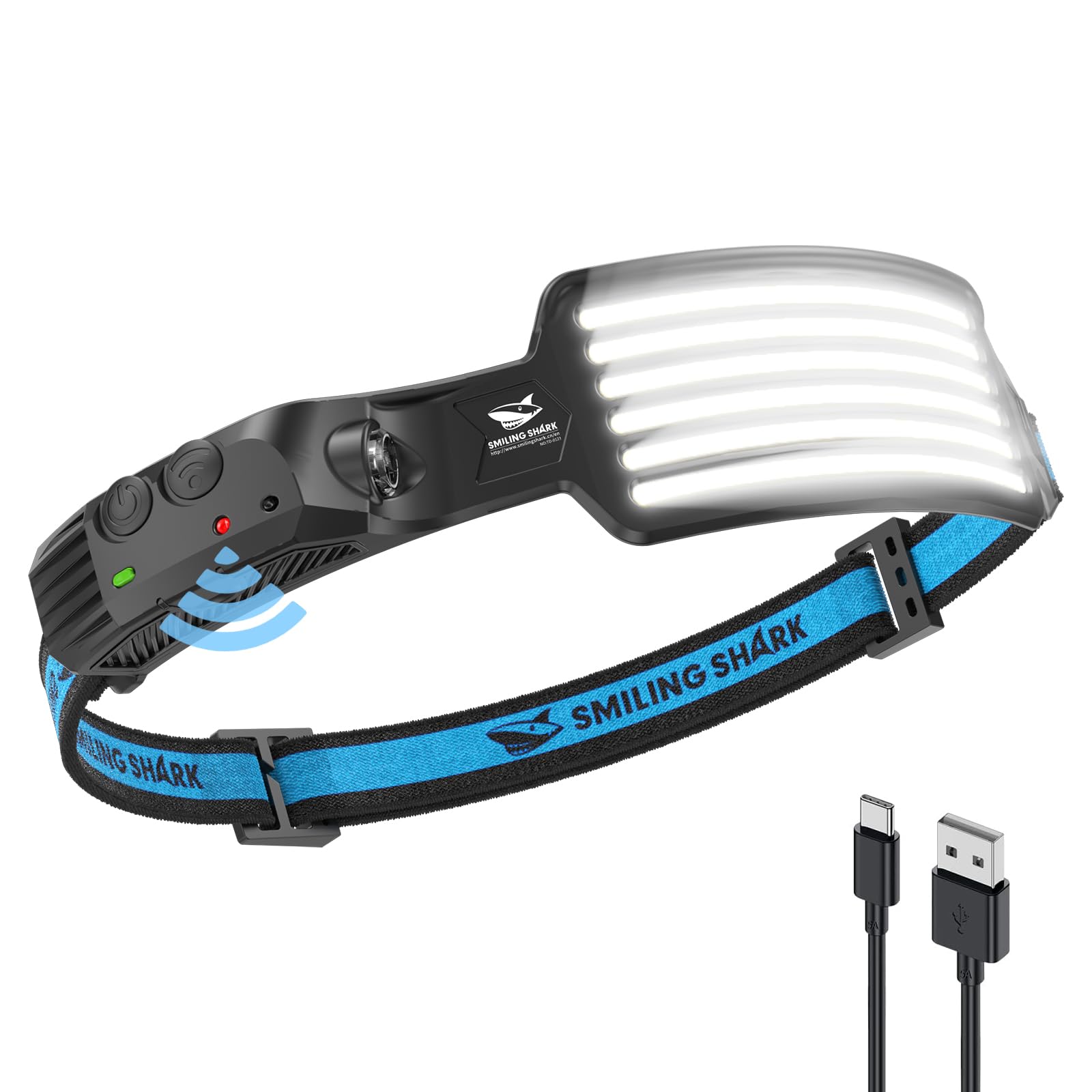 Smiling Shark Rechargeable Headlamp, 230Wide Angle 6*White Light The Brightest Led Head Lamp With Motion Sensor Waterproof Headl