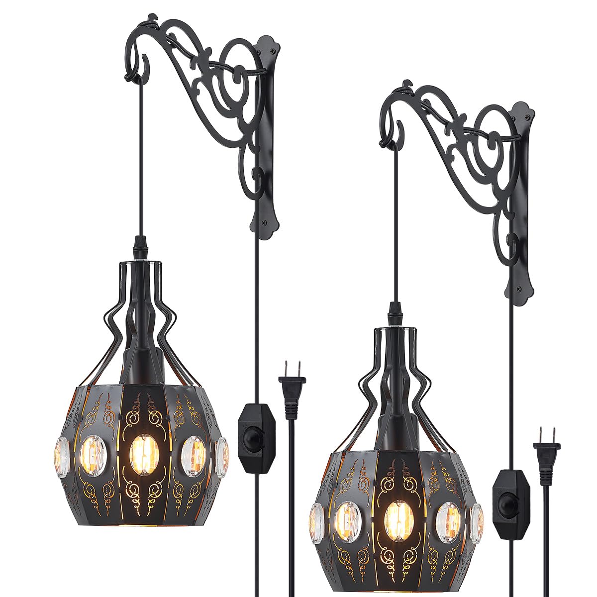 YLONG-ZS Crystal Plug-in Wall Sconce Lamp, Dimmable, Adjustable, Small Size, Metal, YLW13black