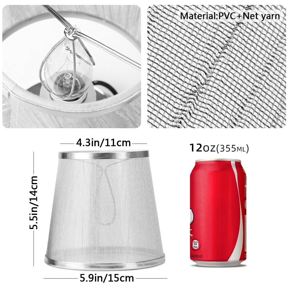 YISUN Crystal Chandelier Mini Lamp Shade Set of 6, 5.5-inch Bell, Clip On, Champagne Organza, Silver, Model DF-LCZD10-SI