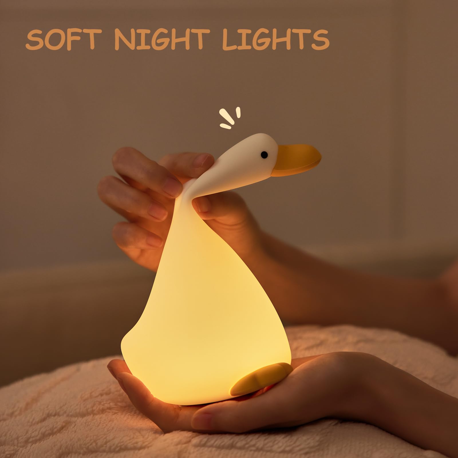 LED Duck Night Light for Baby Nursery, Toddler Fun Dream Duck Light Silicone Squishy Lamp, Rechargeable Bedside Touch Lamp, Chri