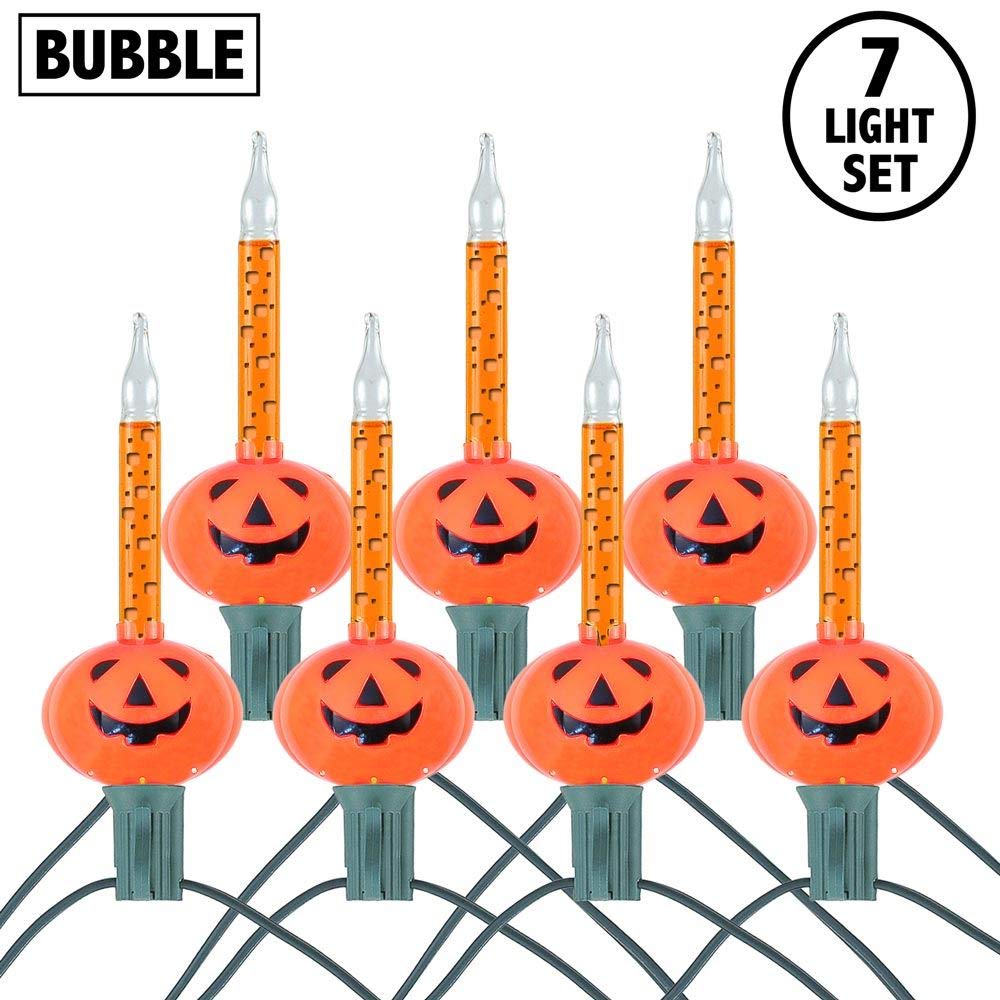 Novelty Lights Halloween Pumpkin Bubble Light Set, 7 Count, Orange, Model BL-PUMPKIN-SET