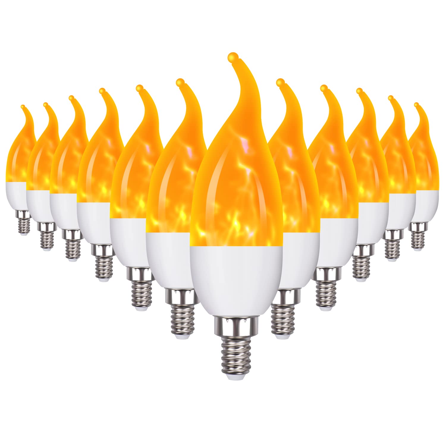 Ohlgt E12 Flame Bulbs 12 Pack, 3 Mode Led Candelabra Flame Light Bulb 2.0 Watt Warm White Chandelier Flame Bulbs,1800K Candle Li