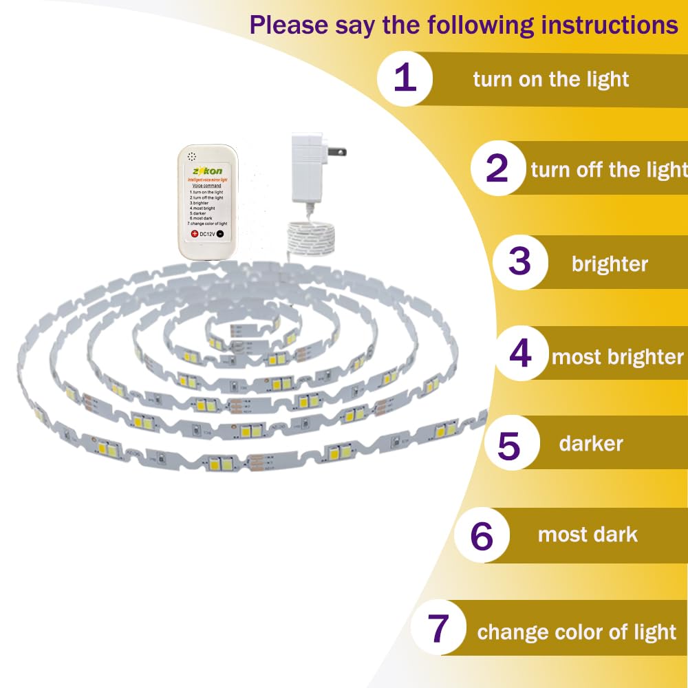ZOKON 13ft LED Vanity Mirror Lights Kit - Adjustable, Bendable, White, Model LY-M-L-01