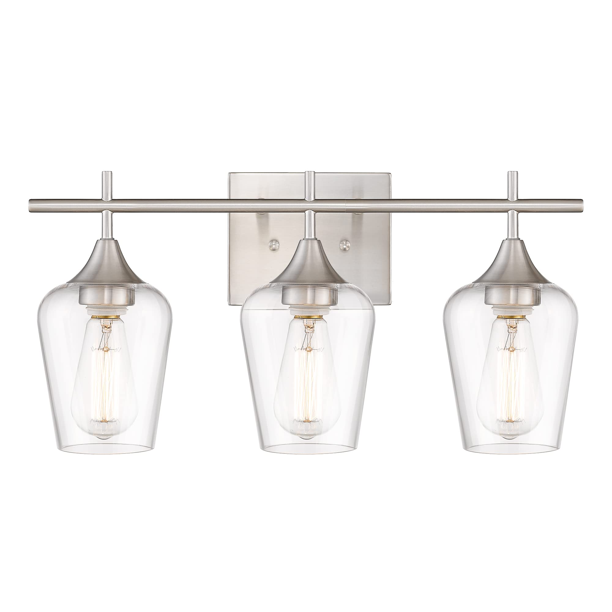 Osimir 3-Light Bathroom Vanity Light Fixture, Brushed Nickel, Metal, Clear Glass Shade, Model WL9167, 21 Inch