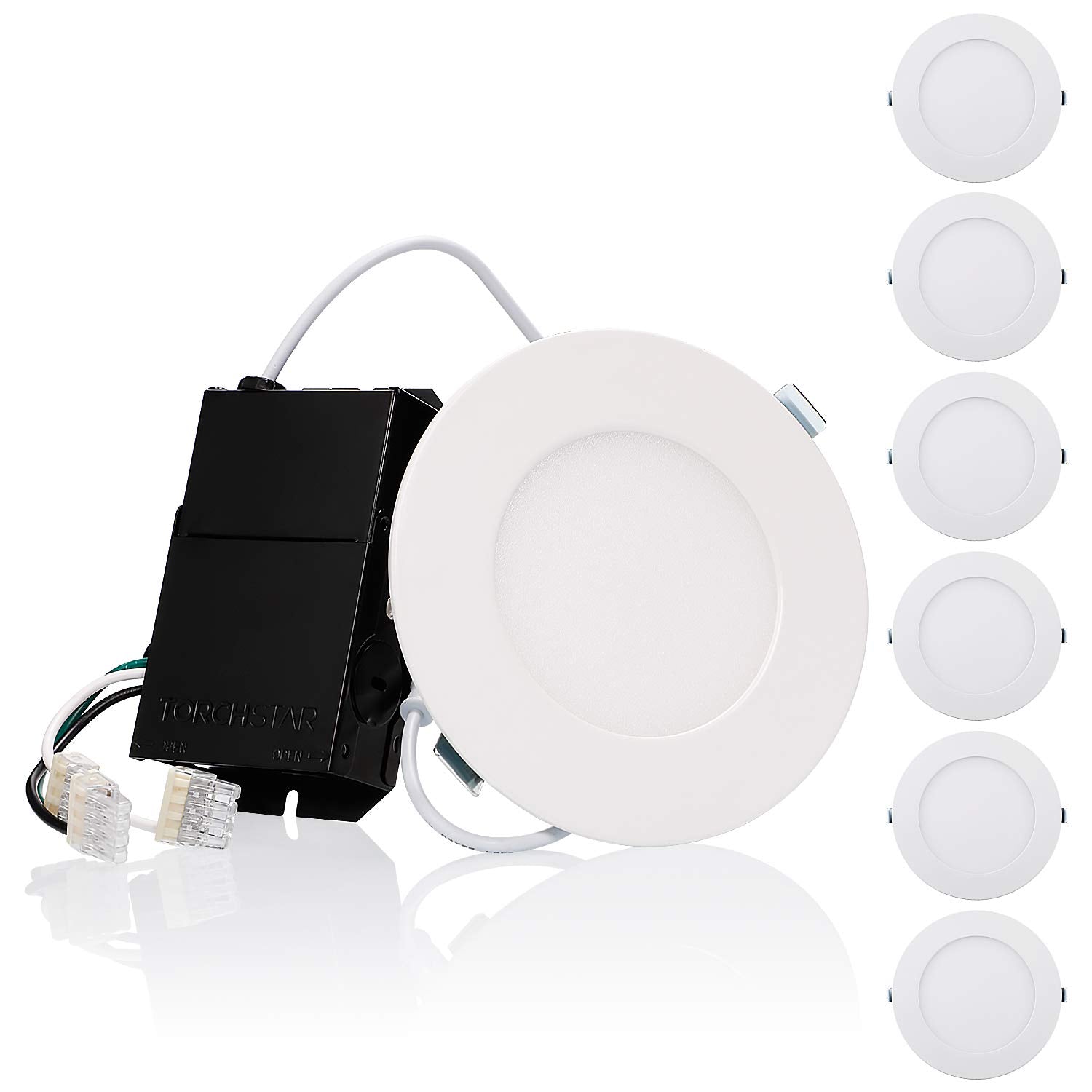 TORCHSTAR 4 Inch Ultra-Thin LED Recessed Light, 10.5W Dimmable, Daylight 5000K, Aluminum, Pack of 6, Model Y07