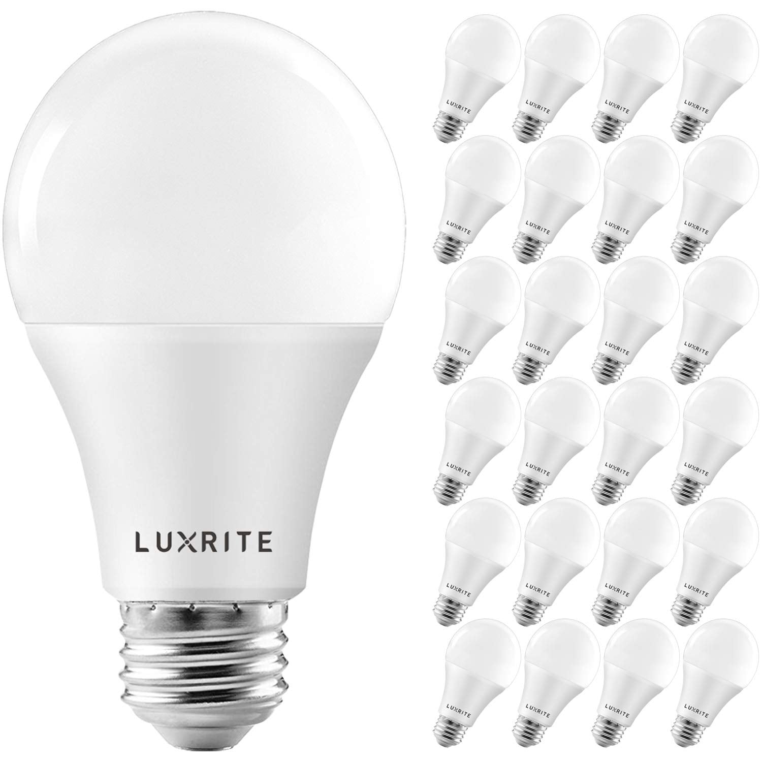 LUXRITE A19 LED Light Bulbs 100 Watt Equivalent Dimmable, 4000K Cool White, 1600 Lumens, Enclosed Fixture Rated, Standard LED Bulbs 15W, Energy Star, E26 Medium Base-Indoor&Outdoor,24 Count(Pack of 1)