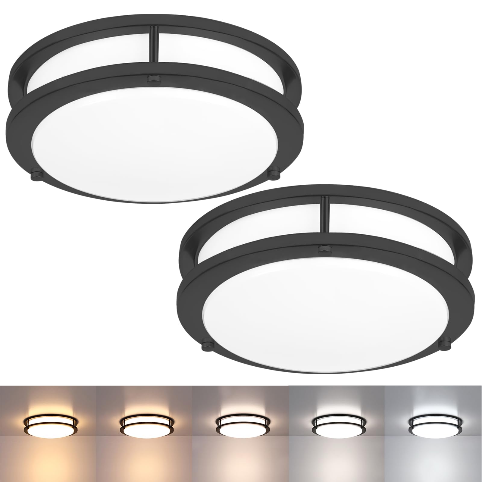 2 Pack Black Ceiling Light, 10.31 Inch LED Ceiling Light Fixture for Kids,17W, 2700K/3000K/3500K/4000K/5000K Adjustable Ceiling 