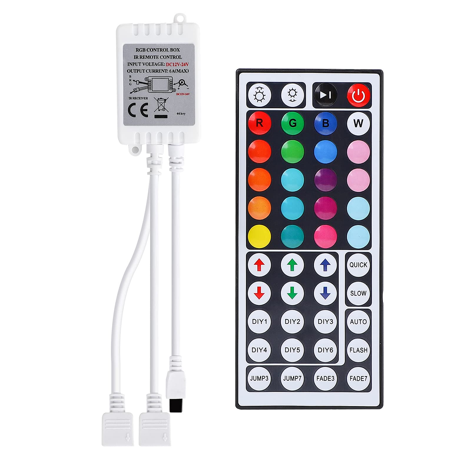 BZONE 2-Port Wireless IR Remote Controller for RGB LED Strip Lights, Dual 4-pin, DC12-24V, White/Multicolor