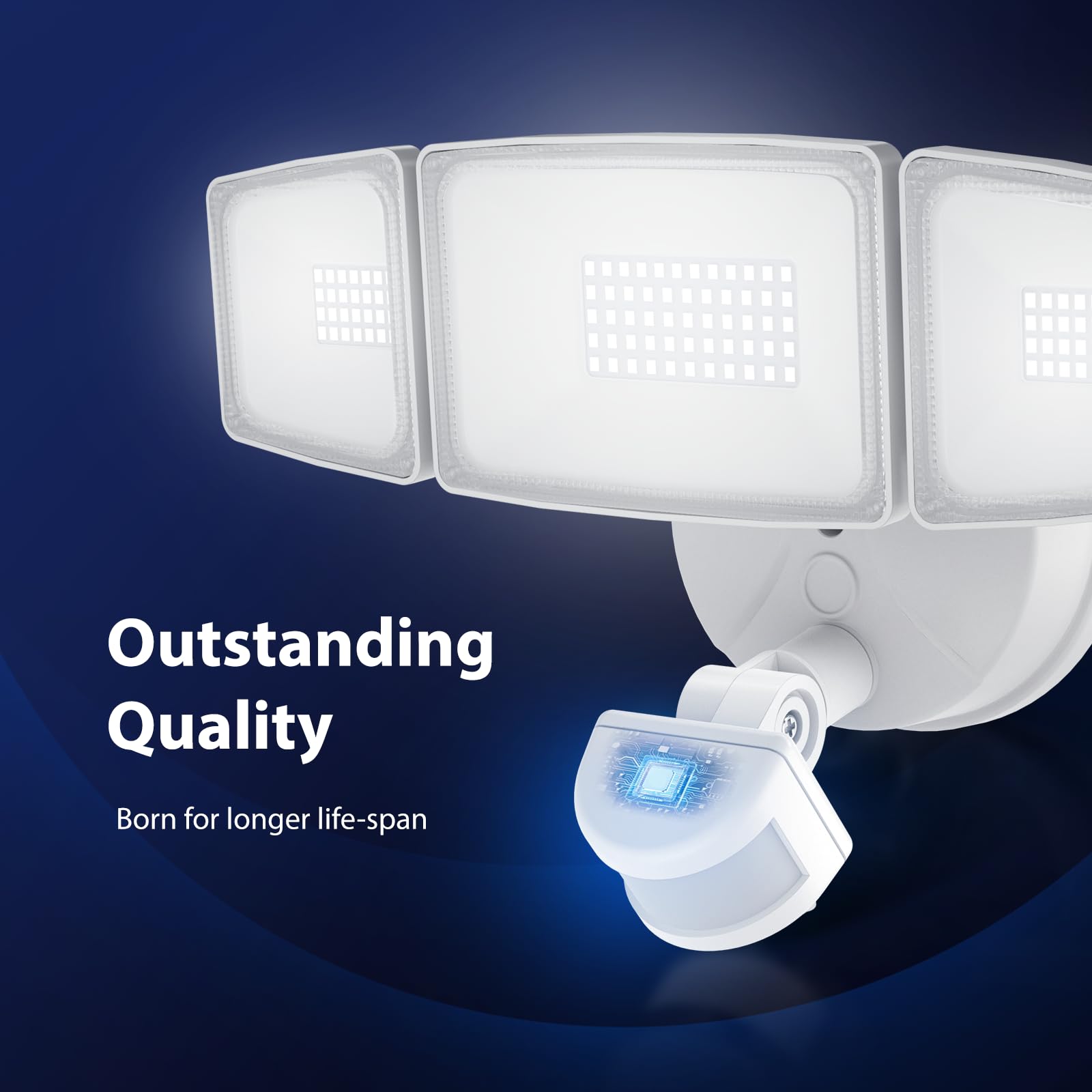 Onforu 65W LED Motion Sensor Outdoor Lights, 3 Adjustable Heads, 6500LM, IP65 Waterproof, White, Model BDB65G-3