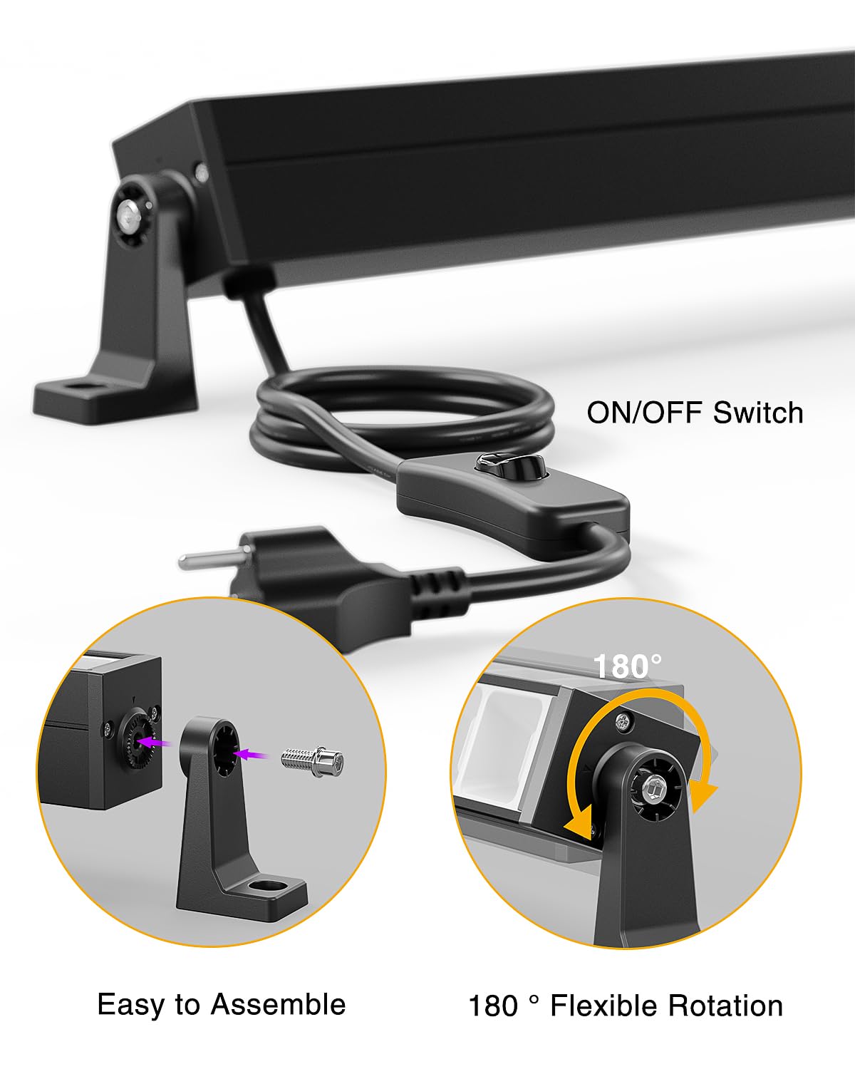 Onforu 42W LED Black Light Bars, 8 Pack, Aluminum, Plug & Switch, Glow in The Dark, Black, Model CTC42UV