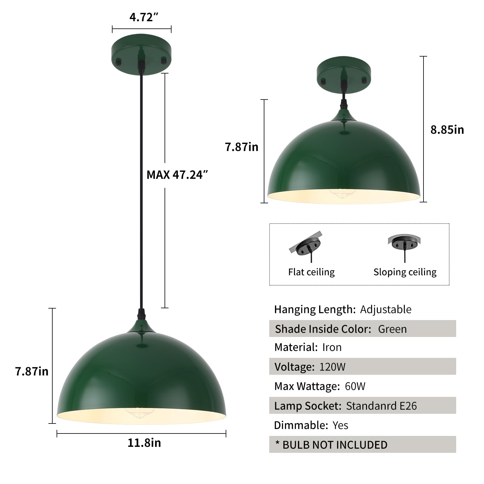 Sesiment Sesiemnt Green Kitchen Pendant Light Farmhouse Pendant Light Industrial Pendant Light,Farmhouse Pendant Lights Kitchen Island,Hanging Kitchen Lights For Kitchen Bedroom Office Hallway D-G-2