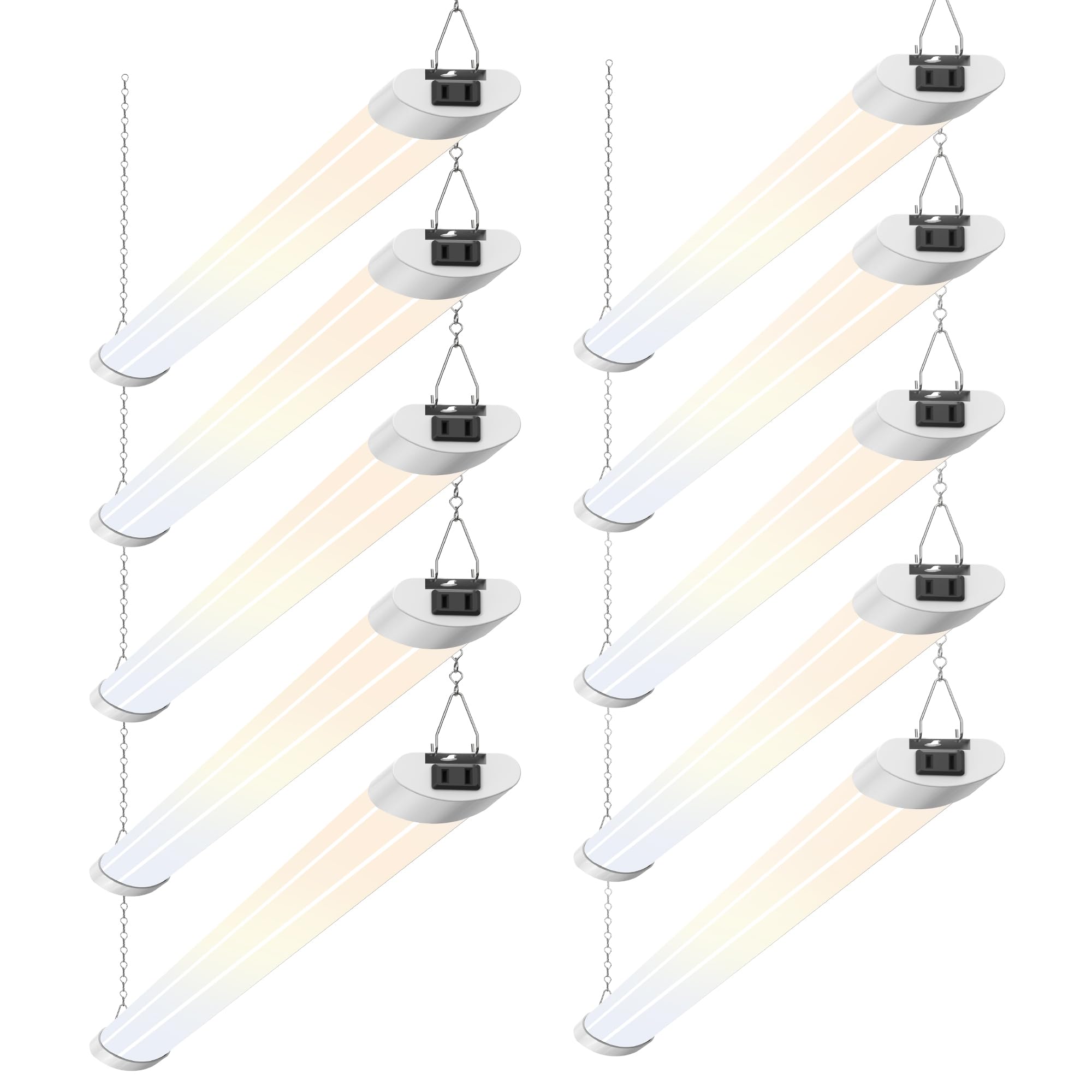 ALUSSO LED Shop Lights 4FT for Garage  4800LM Super Bright  Adjustable 2700K-6500K Color Temperature  120V  Warm to Cool Daylight Linkable Shop Lights for Workshop/Basement  ETL Listed  10 Pack