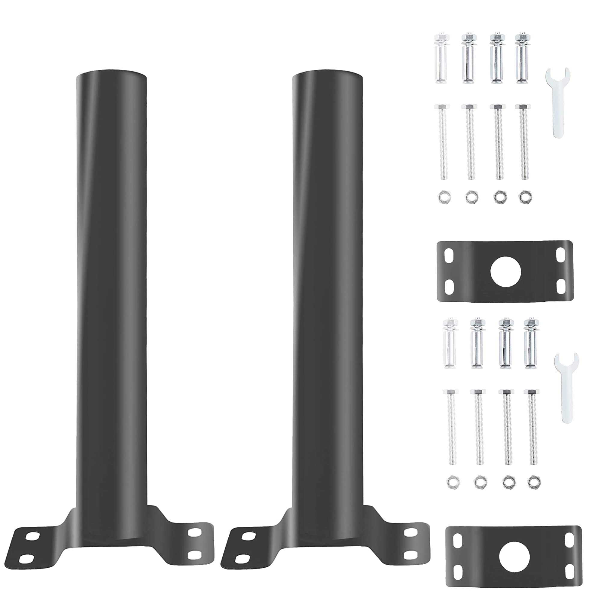 2 Pack Light Pole Mount,Solar Pole Mounting Bracket Extension Kit Wall Flag Black Metal Pipes Barn Lights Fixture Adaptor Outdoo