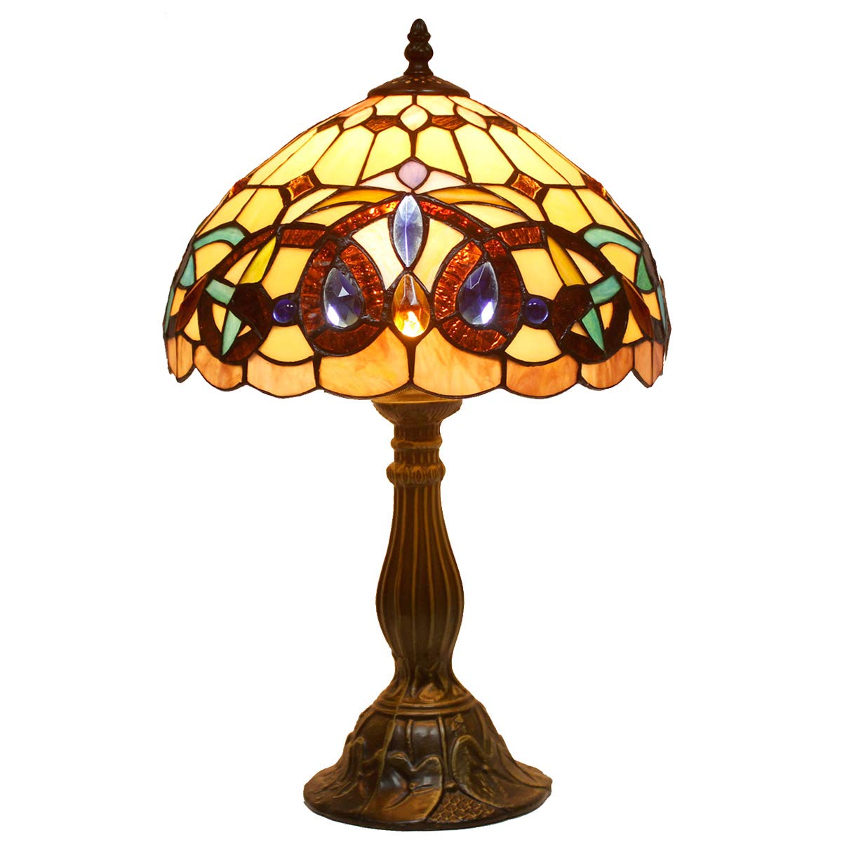 Werfactory Tiffany Style Table Lamp Stained Glass Serenity Victorian Bedside Lamp Desk Reading Light 12X12X18 Inches Decor Bedro