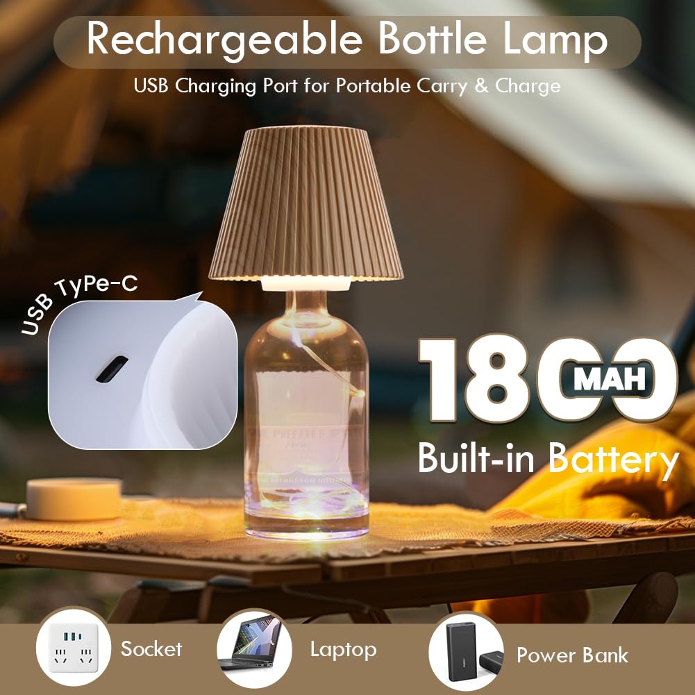 Wilit Wireless Lamp Shades For Table Lamps, 3-Level Brightness Wine Bottle Lights, Cool Desk Lamps For Bar Decor, Wine Lamp With