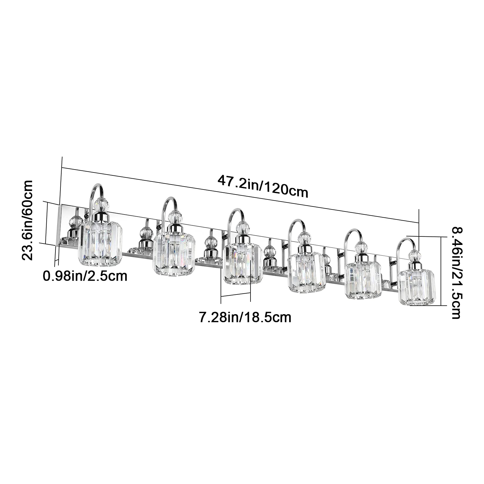 Ralbay Modern Crystal Vanity Lights 6-Lights Stainless Steel Crystal Bathroom Vanity Lights Over Long Mirror Modern Crystal Vani