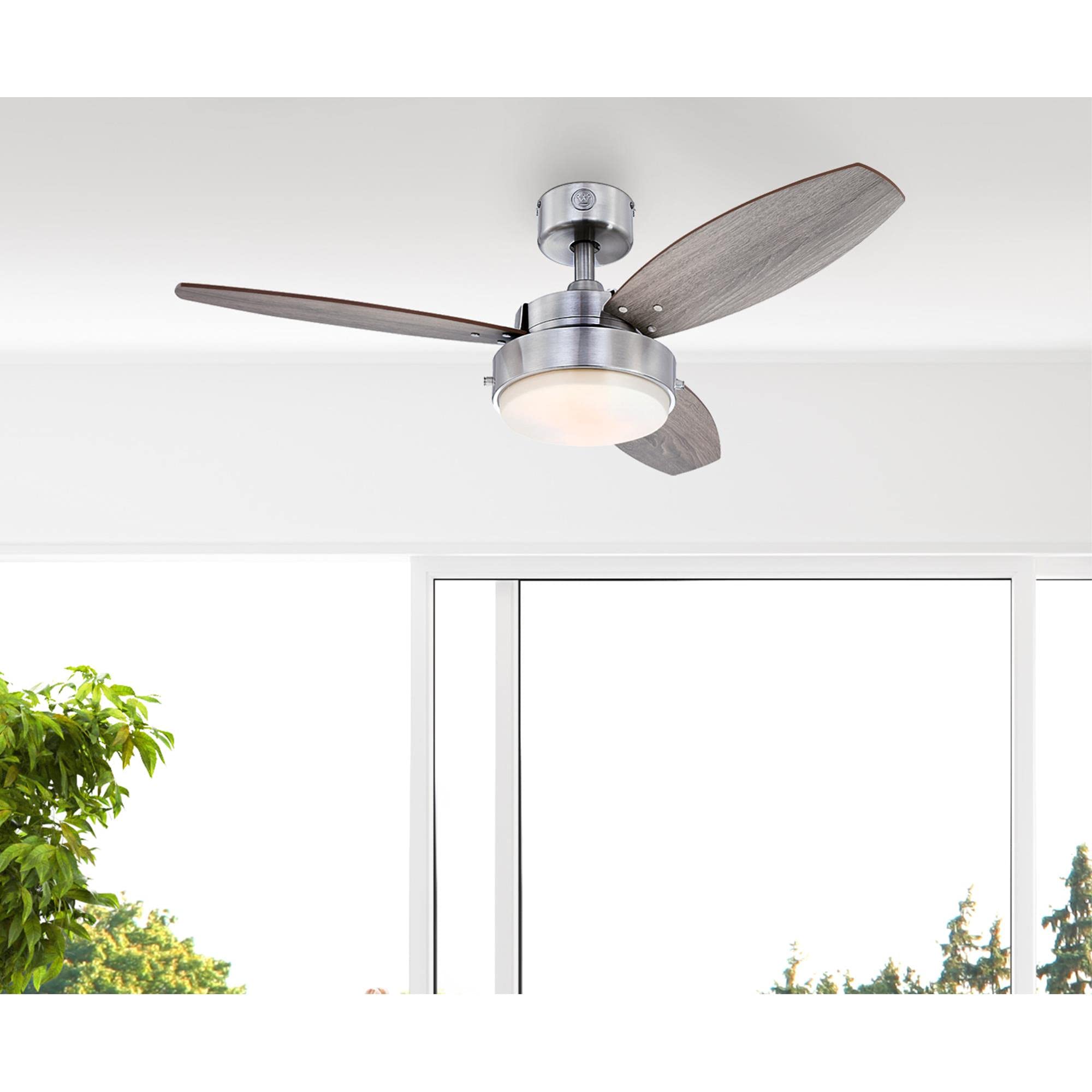 Westinghouse Lighting 7305100 Alloy, Modern Led Ceiling Fan With Light, 42 Inch, Brushed Nickel Finish, Opal Frosted Glass