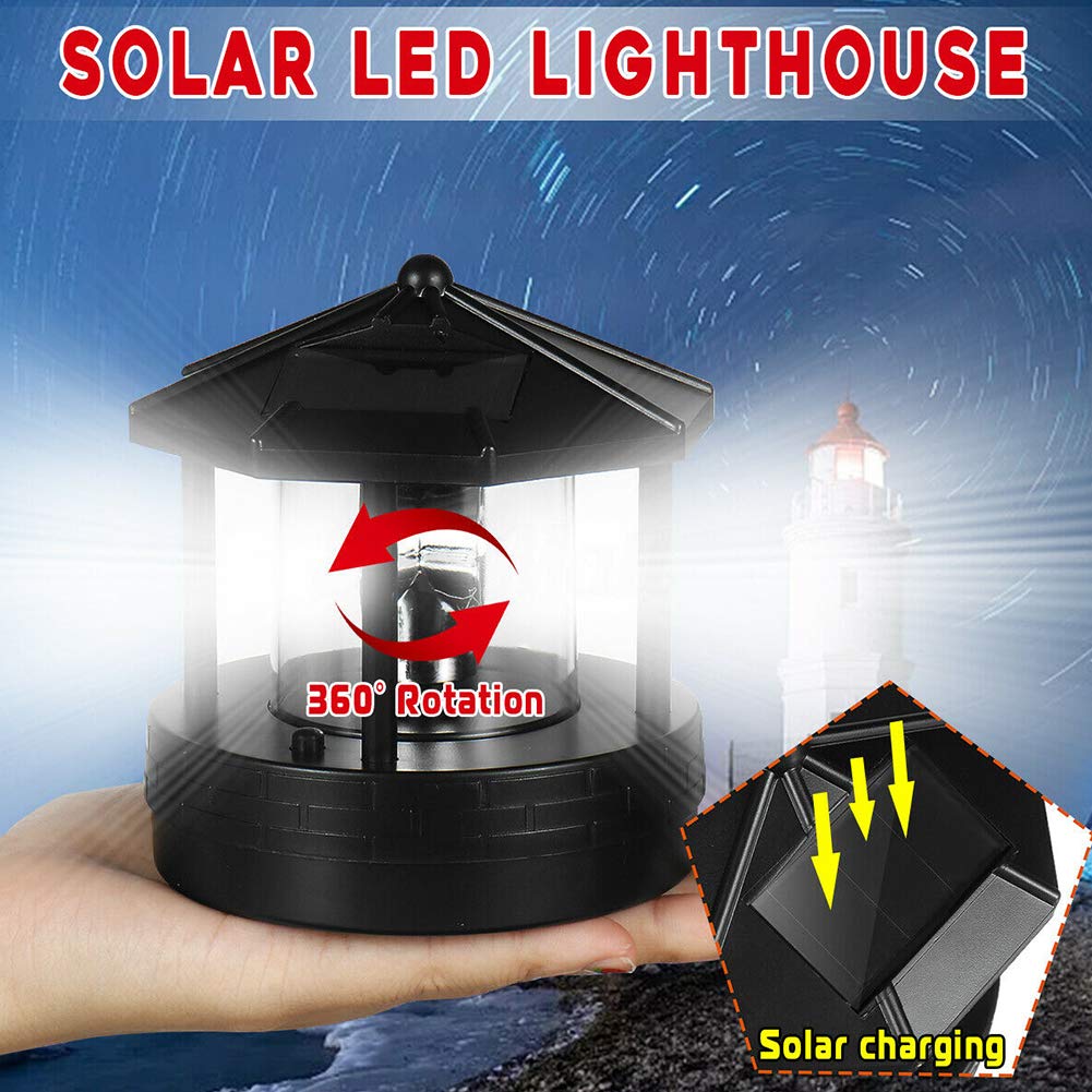 Erthree Garden Solar Lights - Outdoor LED Lighthouse, Waterproof, Rotatable, Free Size, Black - L